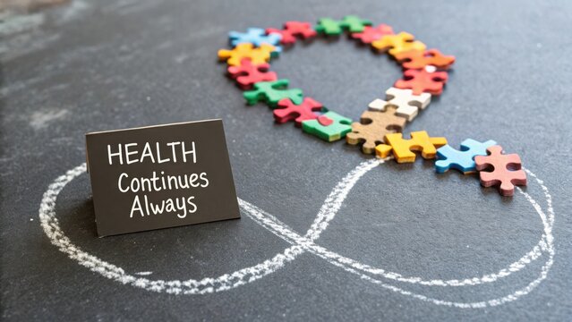 Health Continuously Embraced with Colorful Puzzle Pieces Symbolizing Wellbeing and Endless Possibilities