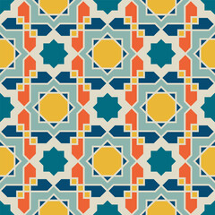 Seamless islamic geometric shape color pattern background retro style
