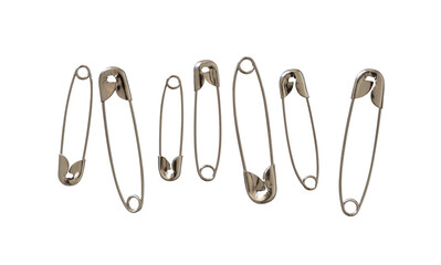 metal safety pins isolated on white