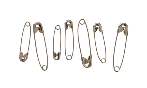 metal safety pins isolated on white