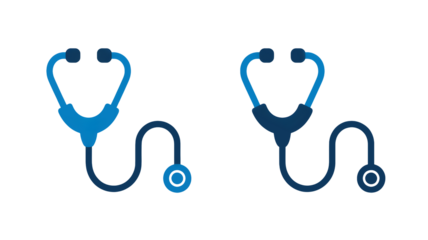 Two modern blue stethoscopes isolated on transparent background for medical design