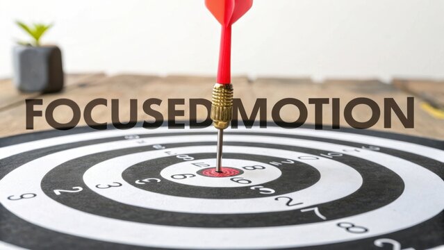 Red Dart Landing on Bullseye of Target Highlighting Success and Precision in Focused Motion Business Strategy and Goals