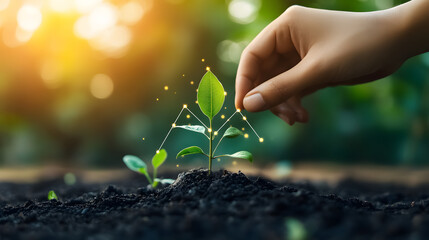 A businessman interacting with a growth graph, planning sustainable business investments for continuous company growth in the global economy.