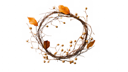 Autumn wreath with orange leaves and berries, created AI, PNG