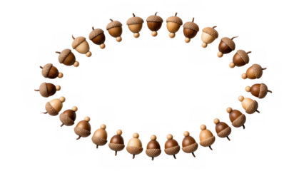 Fall acorn wreath with diverse textures, created AI, PNG