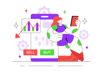 Online Stock Trading Platforms Illustration Featuring Buying and Selling Digital Assets Like Bitcoin for Potential Profit or Investment Purposes
