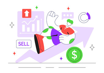 Online Stock Trading Platforms Illustration Featuring Buying and Selling Digital Assets Like Bitcoin for Potential Profit or Investment Purposes