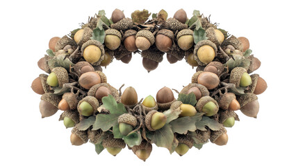 Autumn acorn and leaf decorative wreath, created AI, PNG