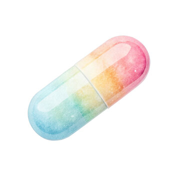 Watercolor capsule with rainbow gradient colors isolated on a transparent background
