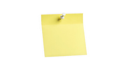 Yellow sticky note with push pin isolated on transparent background