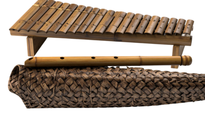   Rustic Bamboo Shaker and String Instrument Combo, isolated on transparent background