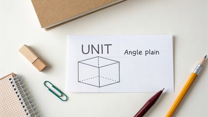 Educational Material for Geometry with Unit and Angle Plain Illustration on Desk with Stationery Items