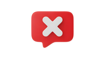 Red alert notification bubble with white X symbol for error or rejection