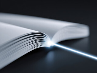 Open book pages with light beam fake news concept of information and knowledge