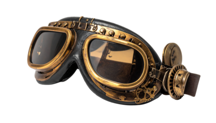  Retro Flight Goggles and Steampunk Air Pilot Eyewear Set, isolated on transparent background