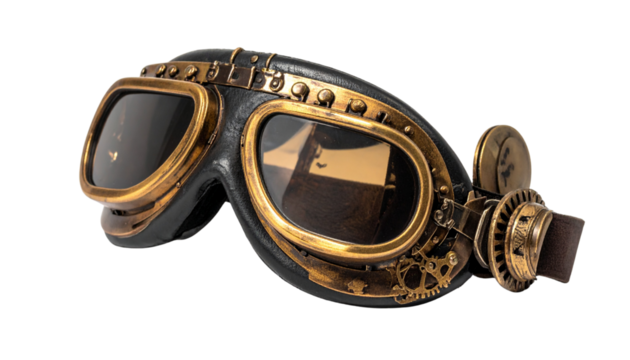  Retro Flight Goggles and Steampunk Air Pilot Eyewear Set, isolated on transparent background