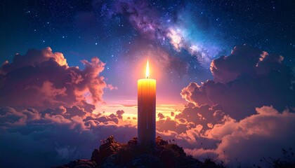A surreal glowing candle that lights up the entire sky.