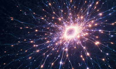 Neural Network Concept - Glowing Connections of Light
