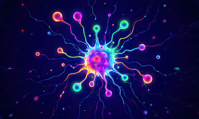 Vibrant Abstract Neuron with Glowing Dendrites and Axons