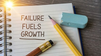 Inspirational Quote on Notebook with Pencil and Eraser Capturing the Essence of Learning from Failure for Growth