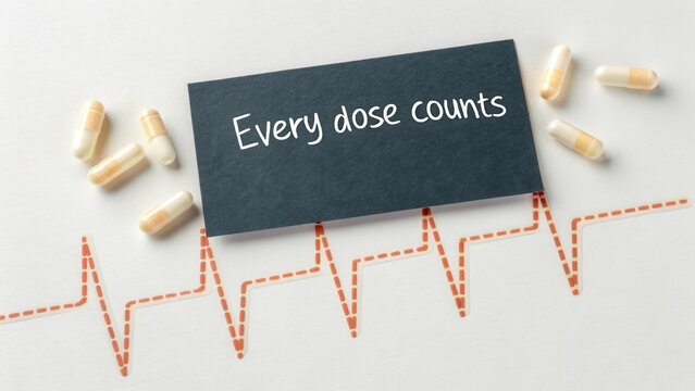 Every Dose Counts Message with Capsules on Heartbeat Line for Health and Medical Themes