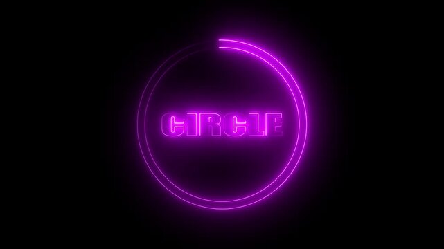 Purple Neon Circle with the Word CIRCLE Inside on Black Background shape geometric