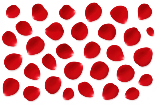 Red rose petals falling isolated transparent background