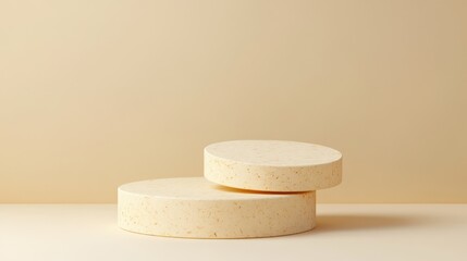 Creamy, round podiums on pale background.  Product display