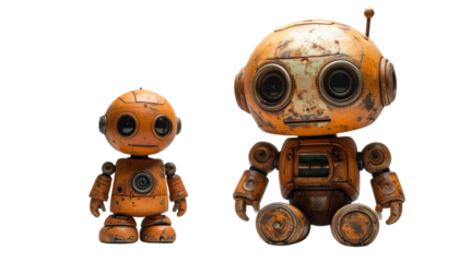 Untitled design - Clay Humanoid Robot and Mini Mechanical Bot Bundle, isolated on transparent background