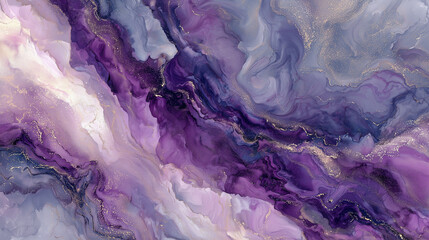 Mystical Purple Fluid Art with Golden Swirls