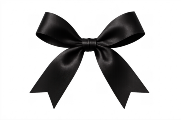 Black satin bow knot ribbon on transparent background