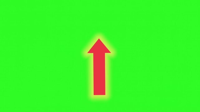 Glowing Red Up Arrow Animation on Green Screen for Growth and Upload Chroma Key