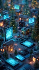 Obraz premium Enchanted Winter Village with Digital Screens and Glowing Trees