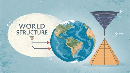 Illustrative Diagram of Earth Structure with Geological Features, Pyramid, and Funnel Representations for Educational Use