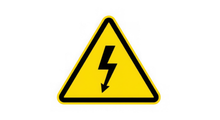 High voltage warning sign isolated on transparent background, safety precaution for electricity
