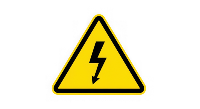 High voltage warning sign isolated on transparent background, safety precaution for electricity