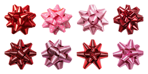 PNG Colorful festive gift bows, element set on transparent background