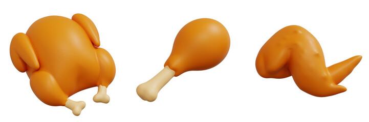 3d Stylized Fried Chicken Set food concept illustration ideas