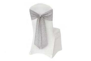 Wedding chair with white cover and silver bow