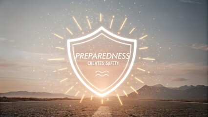Preparedness Signage on Open Road Representing Safety and Security Concept with Scenic Mountain Background