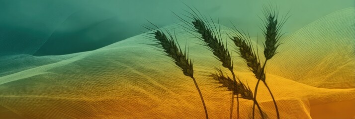 Wheat Stalks Silhouetted Against a Colorful Gradient Background Showcasing Natural Beauty and Simplicity of Agricultural Life