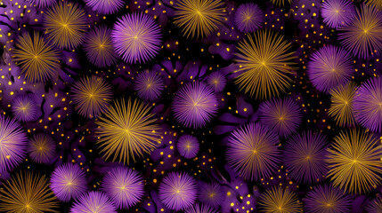 Galactic Fireworks: Abstract Purple and Gold Starburst Background