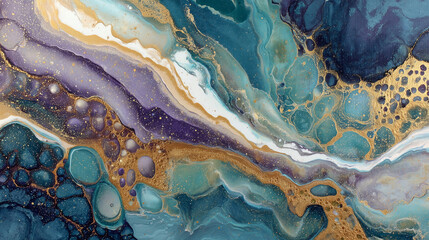 Luxury Abstract Fluid Art with Gold, Teal, and Purple