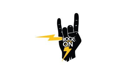 Rock on hand sign with lightning bolts and text. .