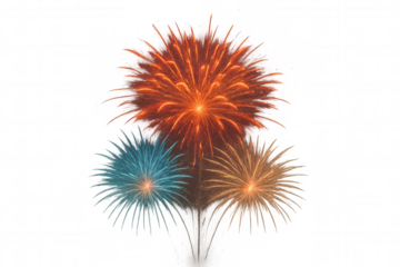 Colorful fireworks exploding in sky, celebrating new year, holiday, festival or special event, transparent background