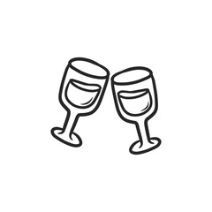 Hand Drawn Clinking Wine Glasses Doodle Vector Illustration