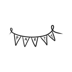 Hand Drawn “Party” Pennant Banner Doodle Vector Illustration