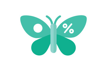 Teal Butterfly with Percentage Symbol Represents Sales and Discounts Concept