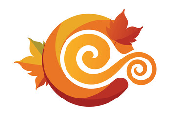Autumnal Spiral Design with Warm Tones and Leafy Accents on White Background