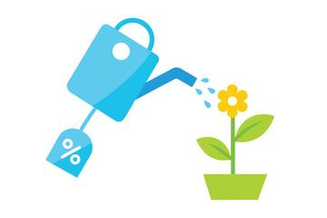 Growing Discount A blue watering can waters a flower, symbolizing savings